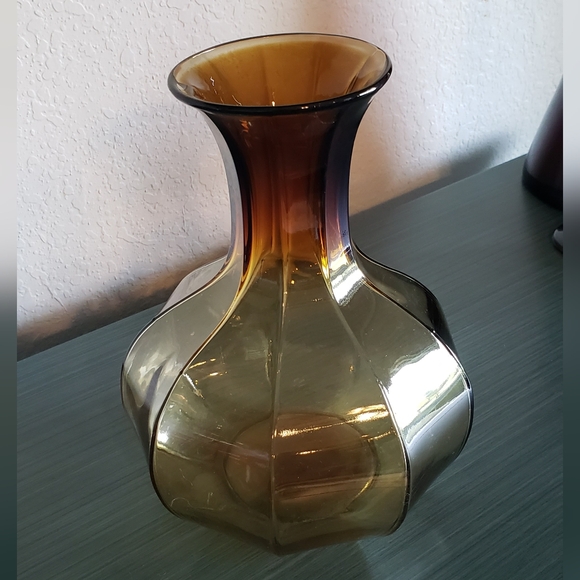 Vintage Indiana Glass Tiara Amber Water Jug Pitcher Nine Sided Vase MCM Art Deco - Picture 4 of 7